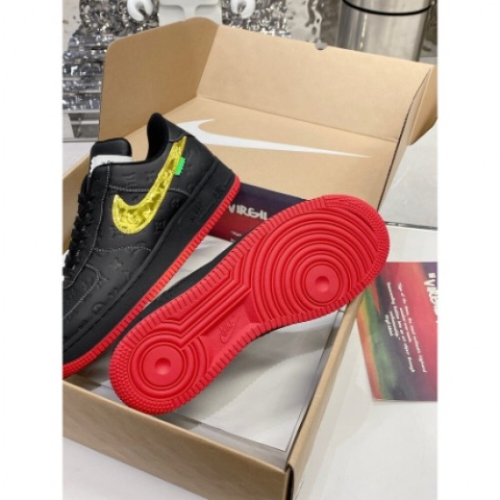 Nike Louis Vuitton Air Force 1 Low By Virgil Abloh Black Gold Red