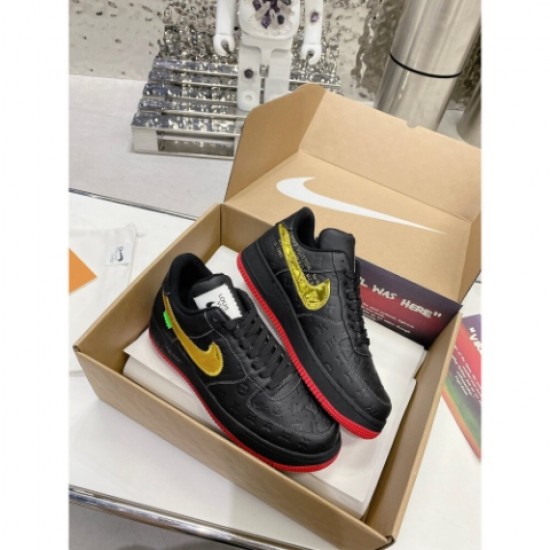 Nike Louis Vuitton Air Force 1 Low By Virgil Abloh Black Gold Red